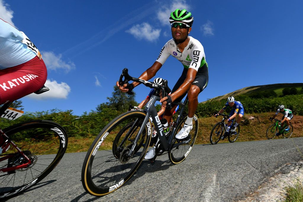 Amanuel Ghebreigzabhier descends during stage 11