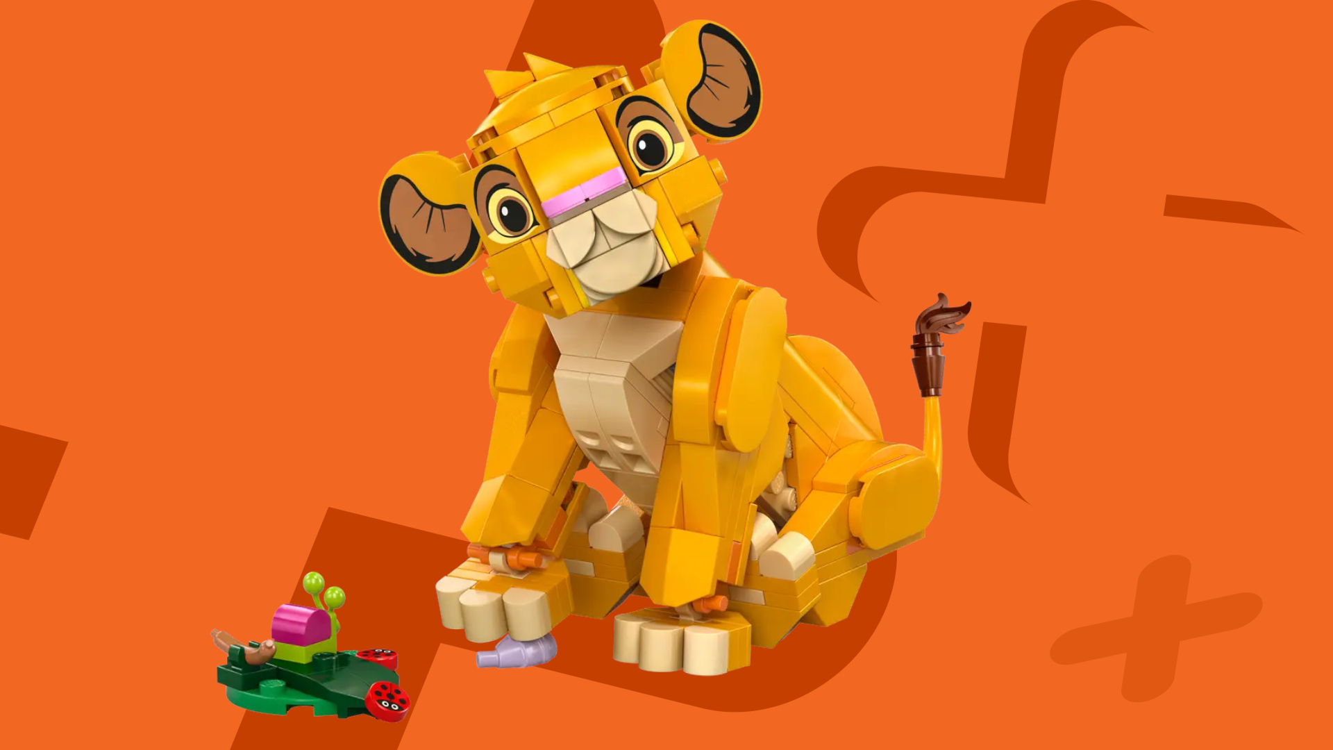 Lego Simba set and bugs on an orange background