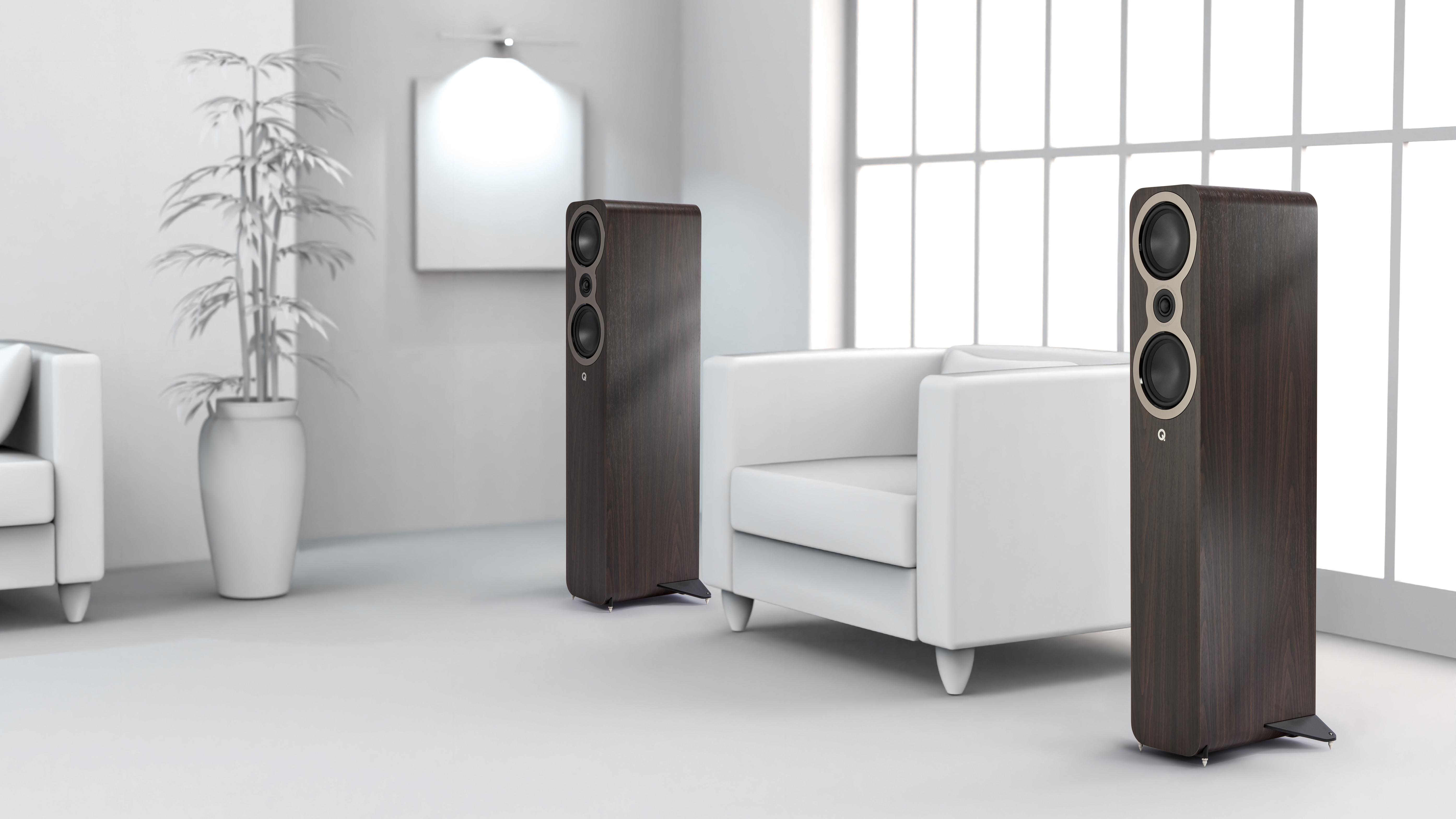 Q Acoustics 3040c speaker in Claro Walnut