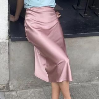 Pink satin skirt