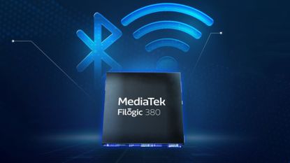 MediaTek Filogic 380 chip on Wi-Fi 7 symbol background