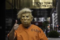 Protester in Trump costume outside Trump Tower