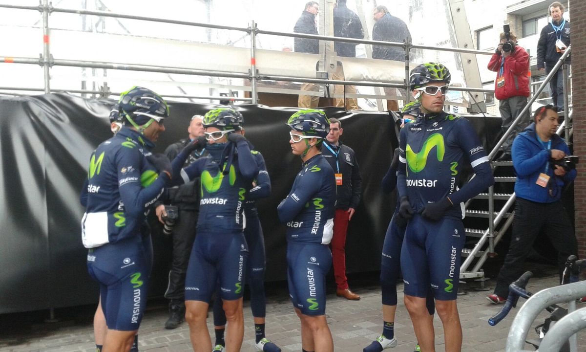 The Movistar team awaits to go on stage