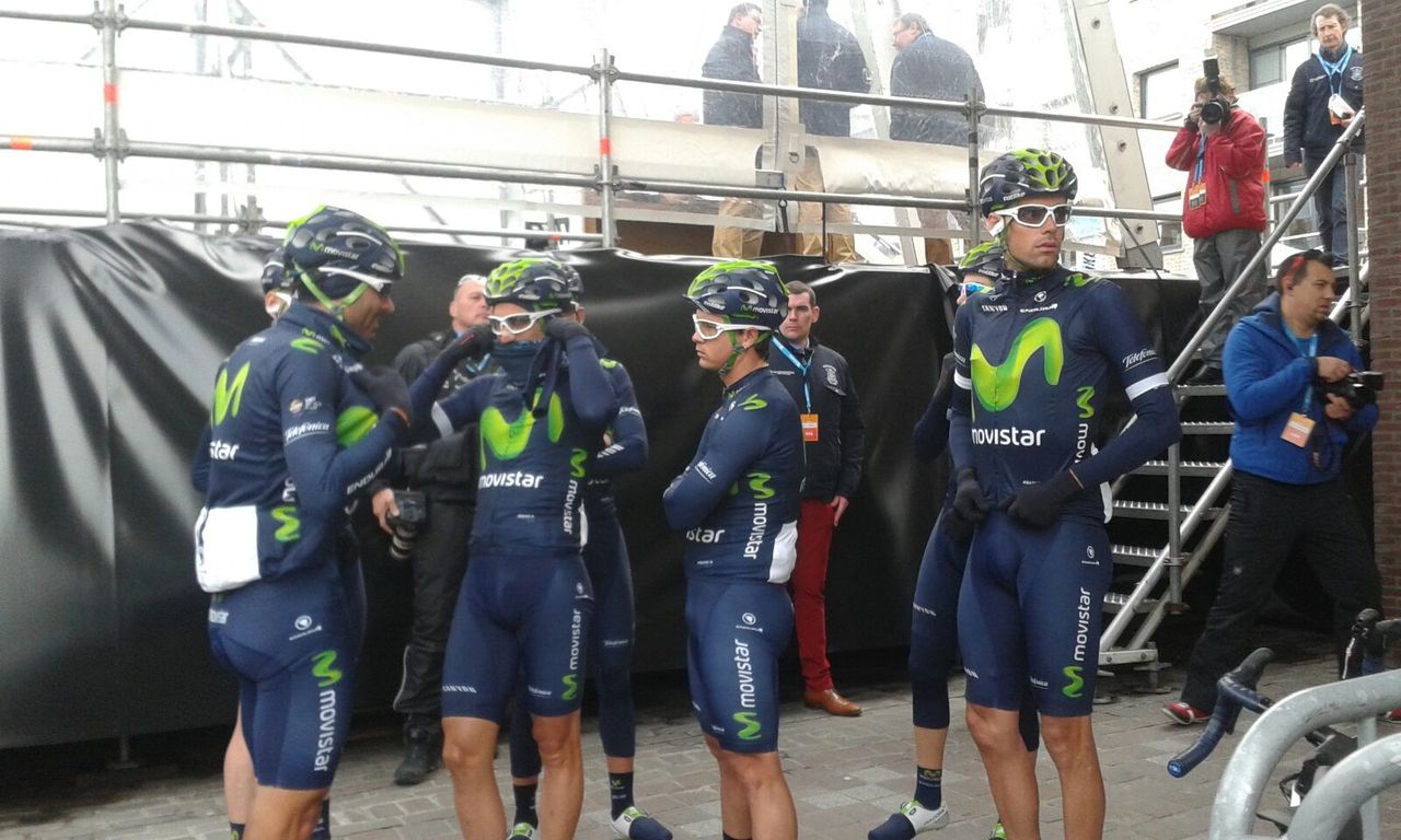 The Movistar team awaits to go on stage