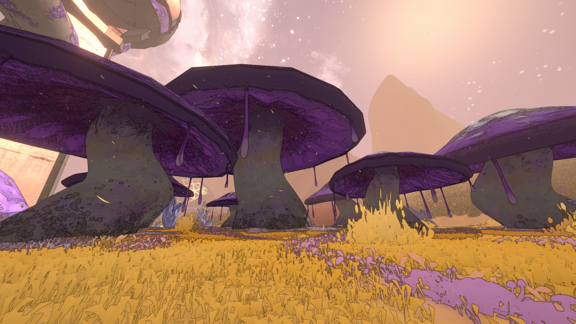 Concept art and screenshots from sci-fi shooter Mycopunk