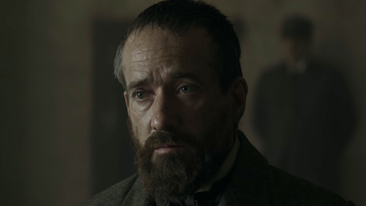 Matthew Macfadyen with a beard looking dejected in Death By Lightning's first scene