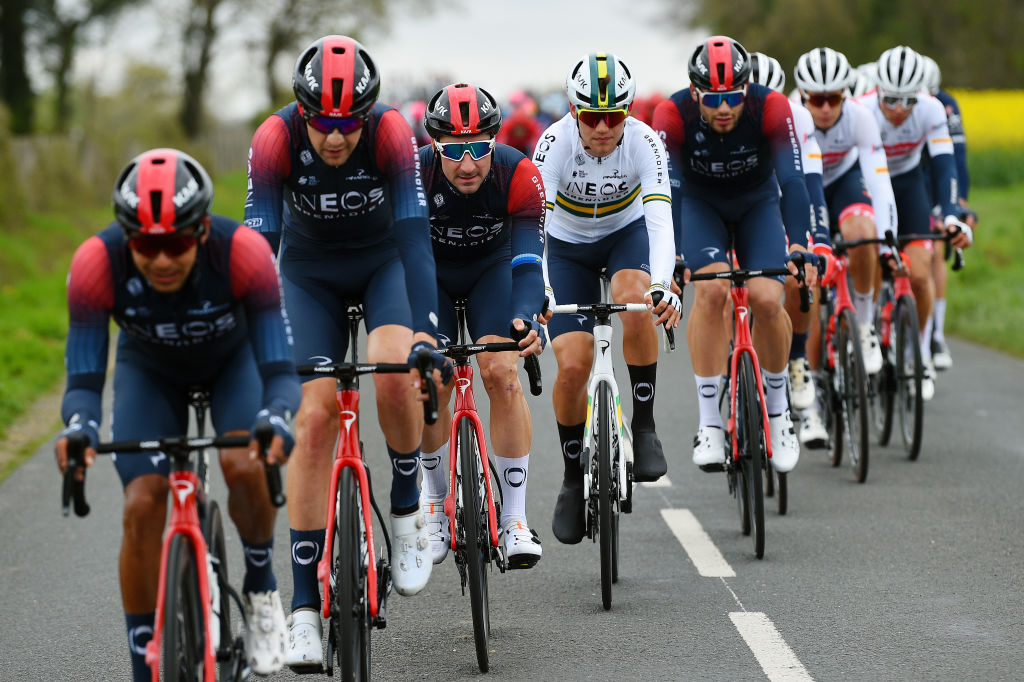 LE LUDE FRANCE APRIL 06 Elia Viviani of Italy and Team INEOS Grenadiers competes during the 68th Circuit Cycliste Sarthe Pays de la Loire 2022 Stage 2 a 1747km stage from Le Lude to Le Lude CircuitSarthe on April 06 2022 in Le Lude France Photo by Dario BelingheriGetty Images