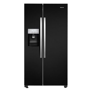 Black HiSense 2 door fridge freezer with silver handles