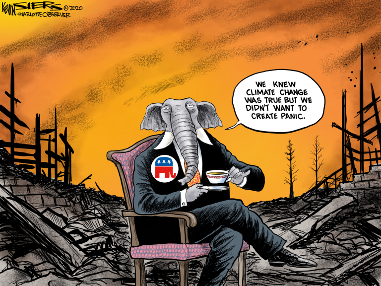 Political Cartoon U.S. GOP Trump climate change wildfires