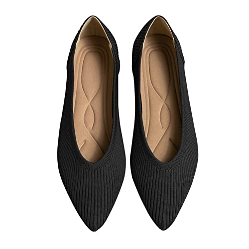 Tingrise Women&#039;s Flats Shoes Pointed Toe Knit Ballet Comfortable Dressy Slip on Flat Black Us8.5