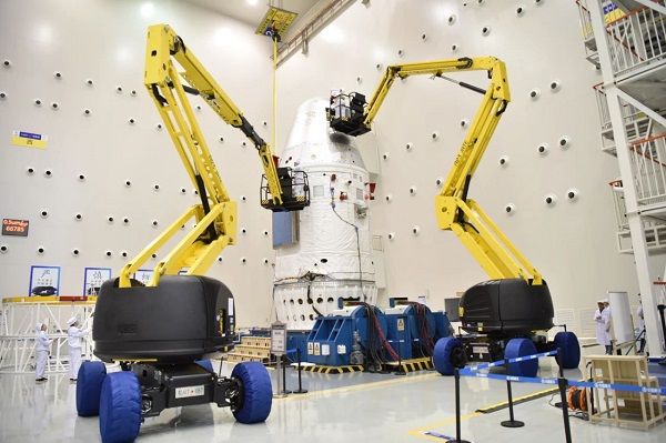 China's next-generation space capsule for astronauts is seen during preparations for its first uncrewed test launch in May 2020.