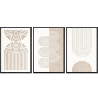 three neutral framed prints with a geometric line pattern