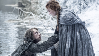 Sansa pulls Theon out of a river in Game of Thrones season 6