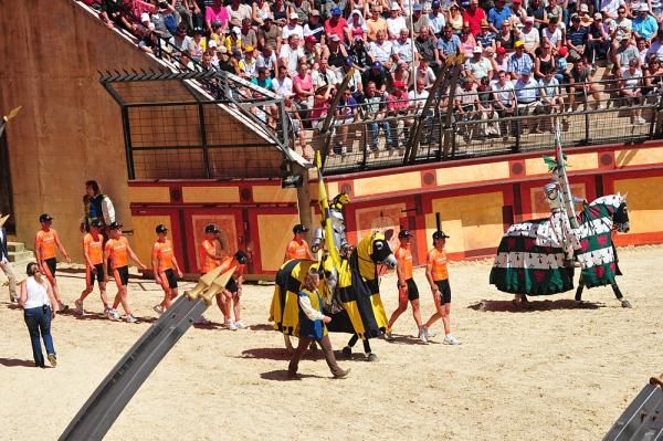 The Euskaltel-Euskadi squad is escorted by ... uhh... medieval knights?