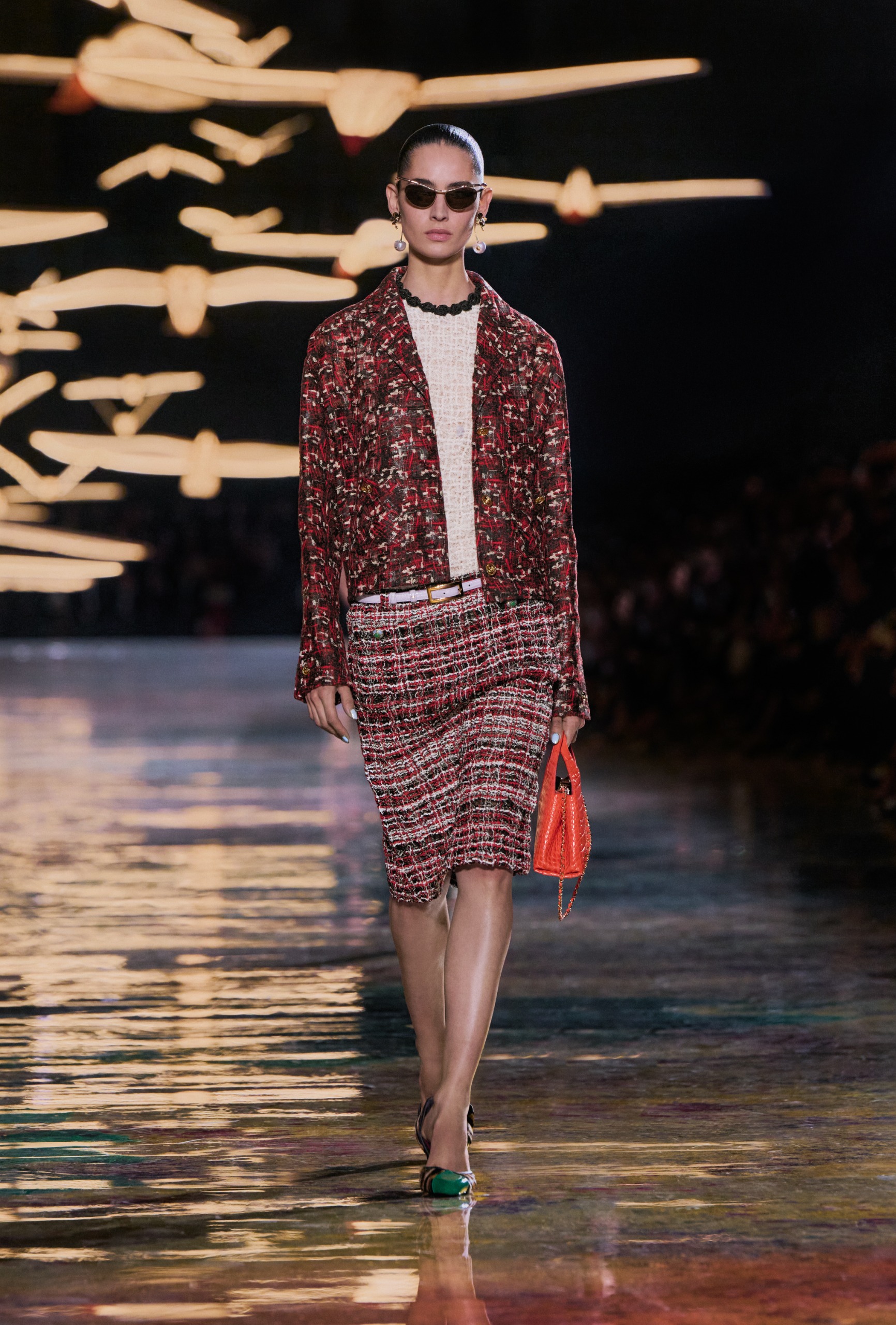 Chanel S/S 27 runway, tweed knee skirts