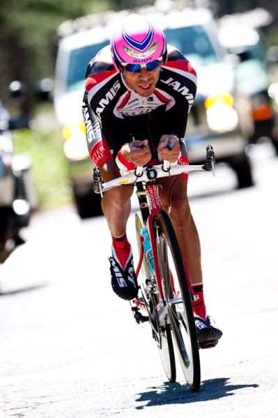 Luis Amaran (Jamis) nearing the top of the small climb.