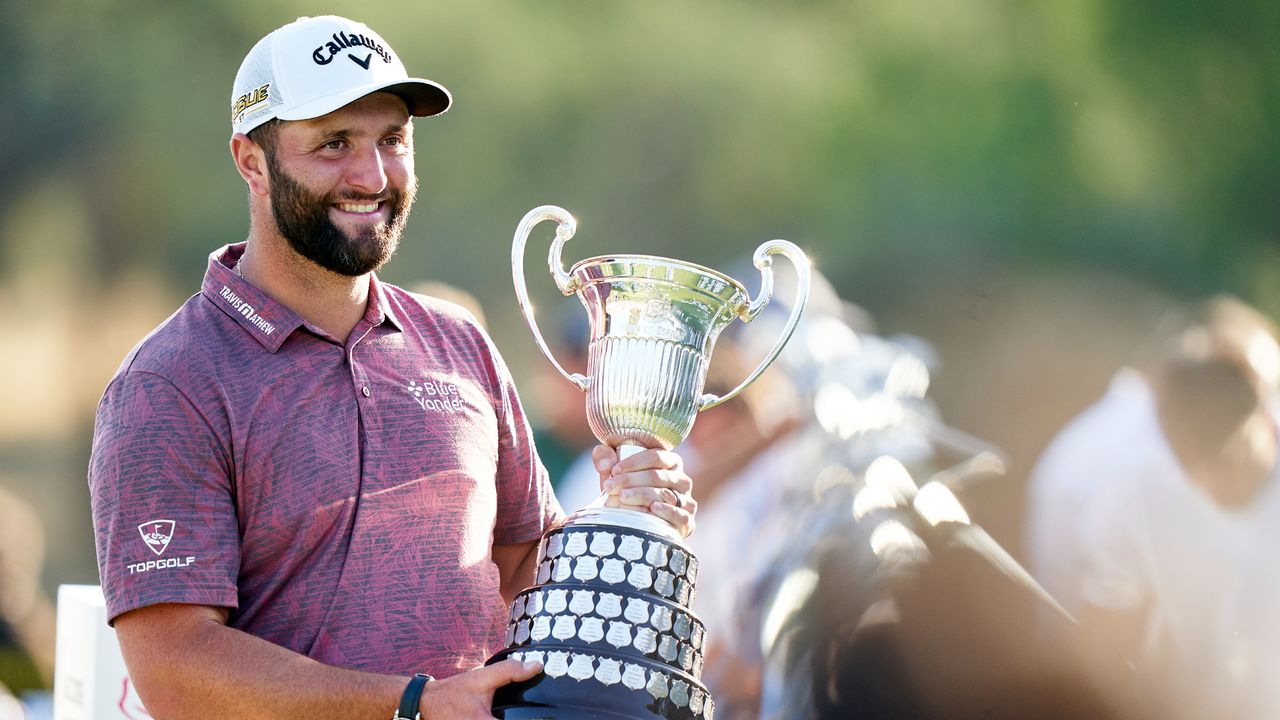 Jon Rahm with the trophy after winning the 2022 Open de Espana