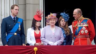 Princesses Beatrice and Eugenie with the Queen on the balcony of Buckingham Palace