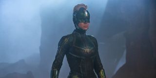 Captain Marvel in her Kree armor with mask and Mohawk