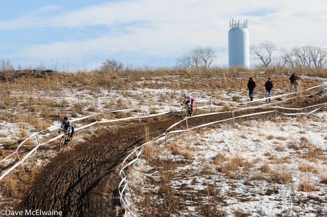 Riders begin the big descent off the ridge