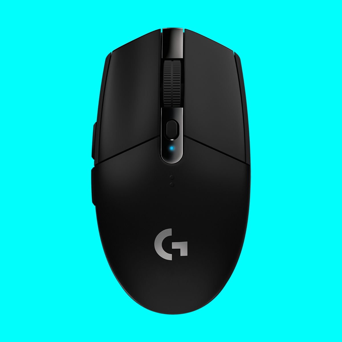 The Logitech G305 Lightspeed gaming mouse on a light blue background
