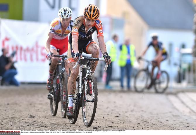 Wout Van Aert (Vastgoedservice - Golden Palace Cycling Team) and Klaas Vantornout (Sunweb - Napoleon Games Cycling Team)