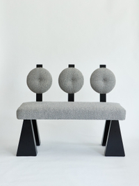Lola Settee, Bouclé &amp; Black Lacquered Wood Settee by Christian Siriano