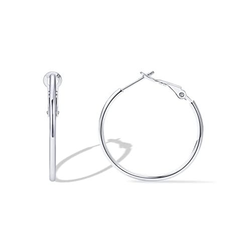 Pavoi 14k Gold Plated Sterling Silver Post Hoops | Large Hoops Earring | Lightwight Gold Hoop Earrings for Women (white Gold,30mm)
