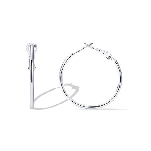 Pavoi 14k Gold Plated Sterling Silver Post Hoops | Large Hoops Earring | Lightwight Gold Hoop Earrings for Women (white Gold,30mm)