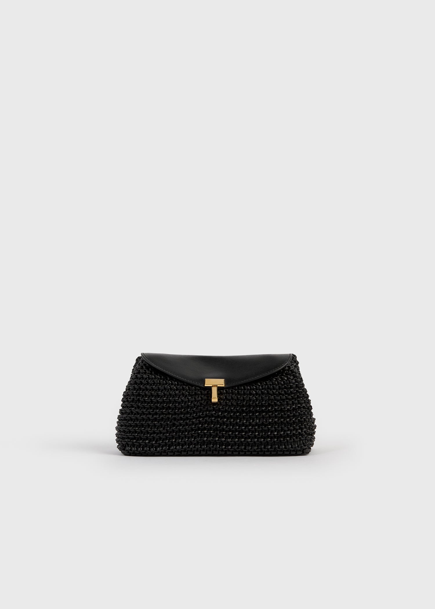 Mini T-Lock Woven-Leather Clutch Black - One Size