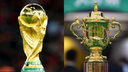 Football’s Fifa World Cup and rugby union’s Webb Ellis Cup trophies 