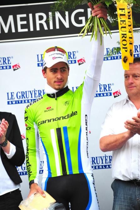 Peter Sagan (Cannondale) on the podium at the Tour de Suisse following his Stage 3 victory