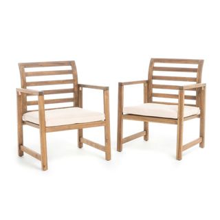 Emilano Set of 2 Acacia Wood Club Chair - Natural Stained - Christopher Knight Home