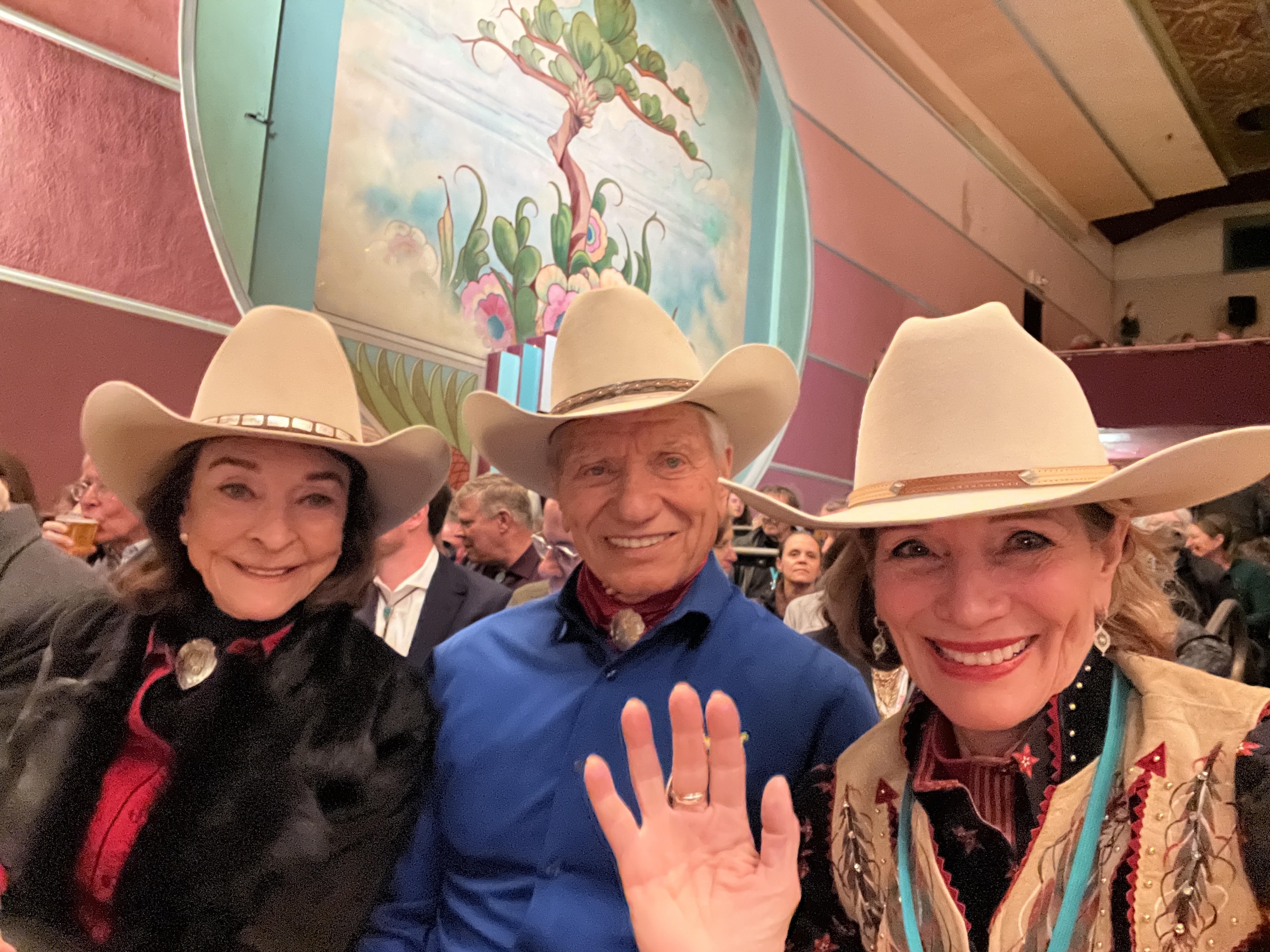 Pat and Monty Roberts sitting with their daughter, Debbie Loucks