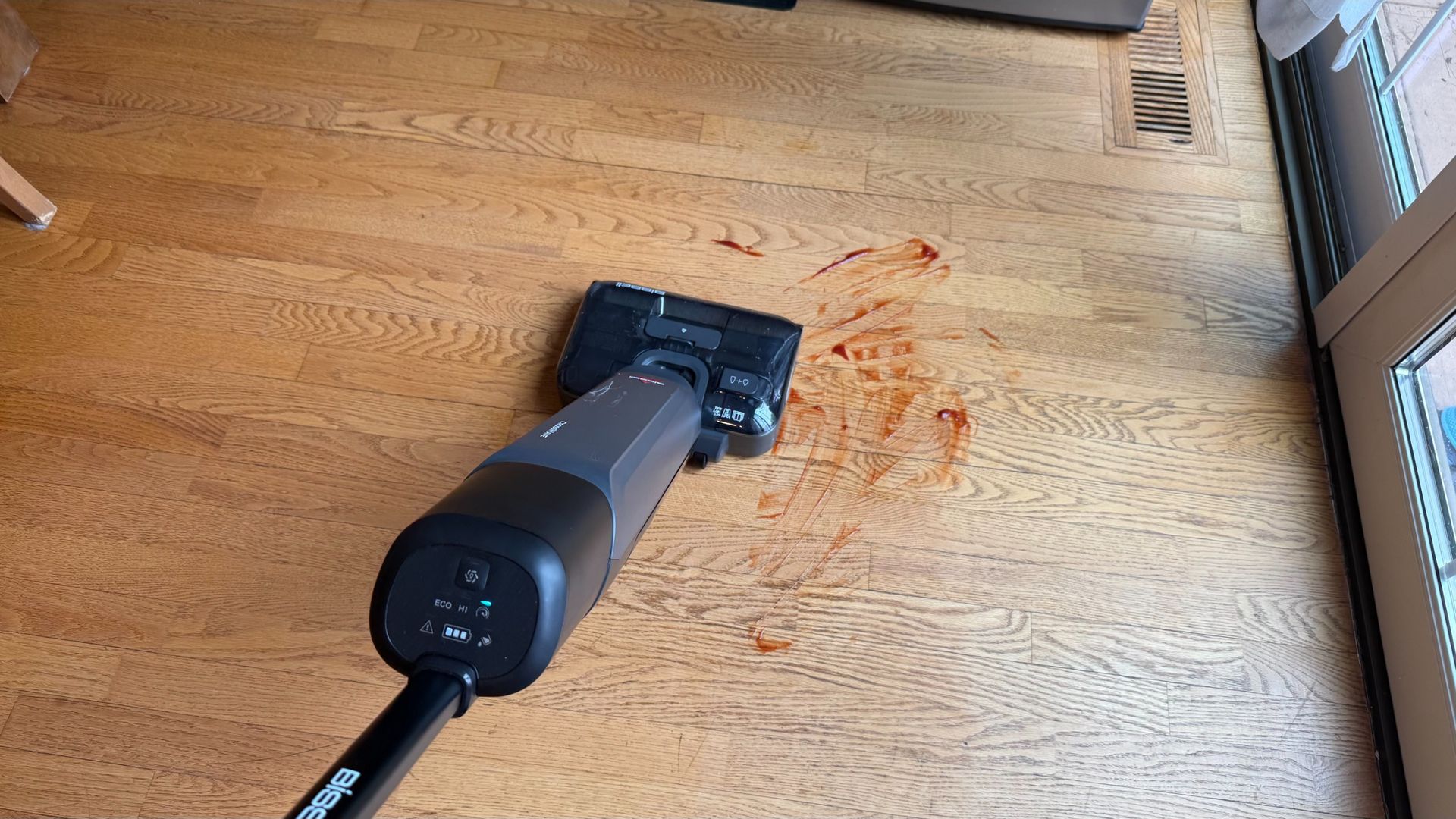 The Bissell CrossWave Reach Plus made quick work of cleaning up ketchup.
