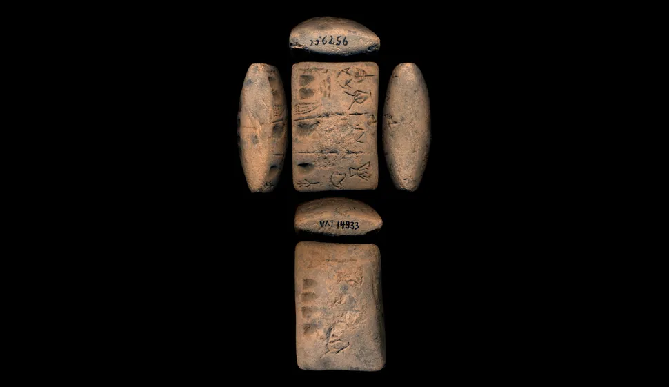 An example of proto-cuneiform on a clay tablet seen from different angles. (Image credit: Courtesyof CDLI.)