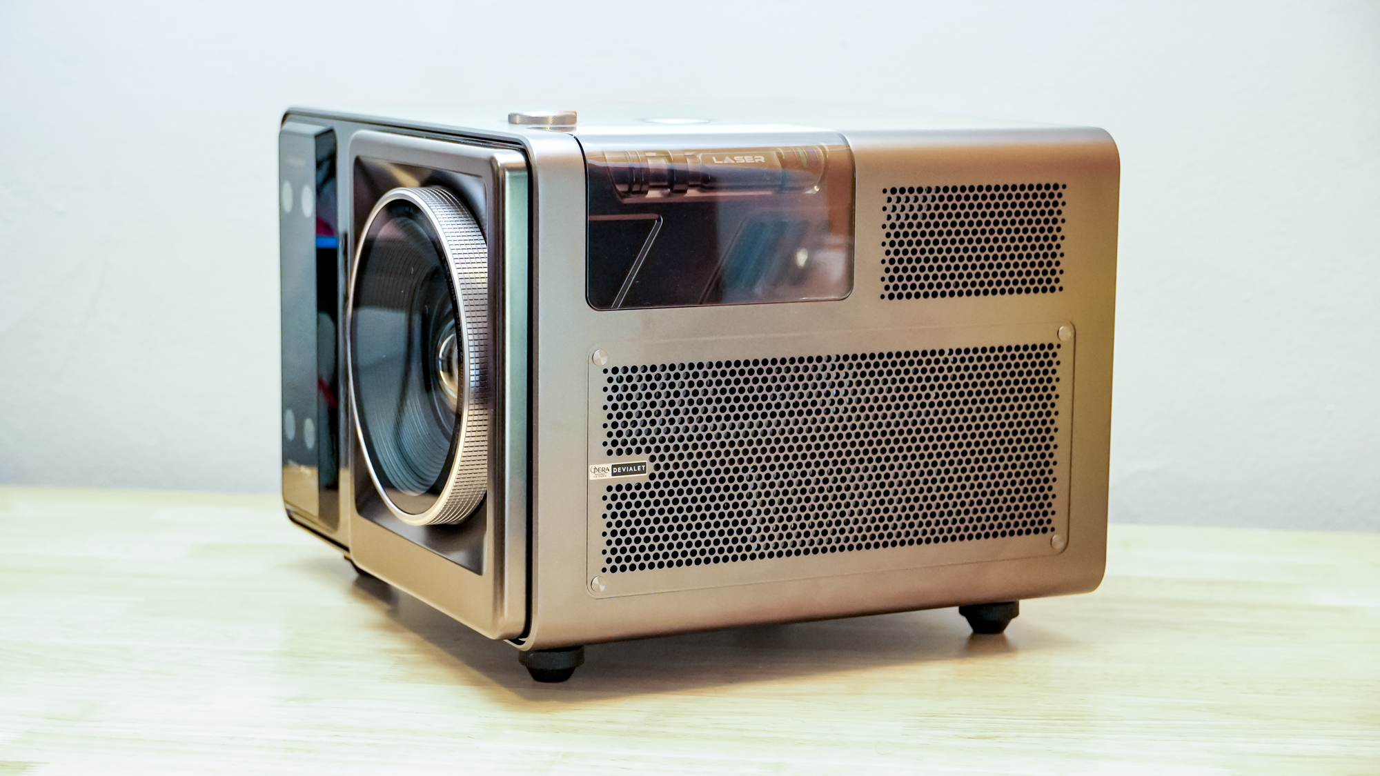 A Hisense XR10 Projector on a table