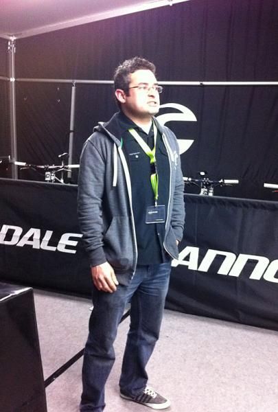 Cannondale's Michael De Leon does the rider introductions