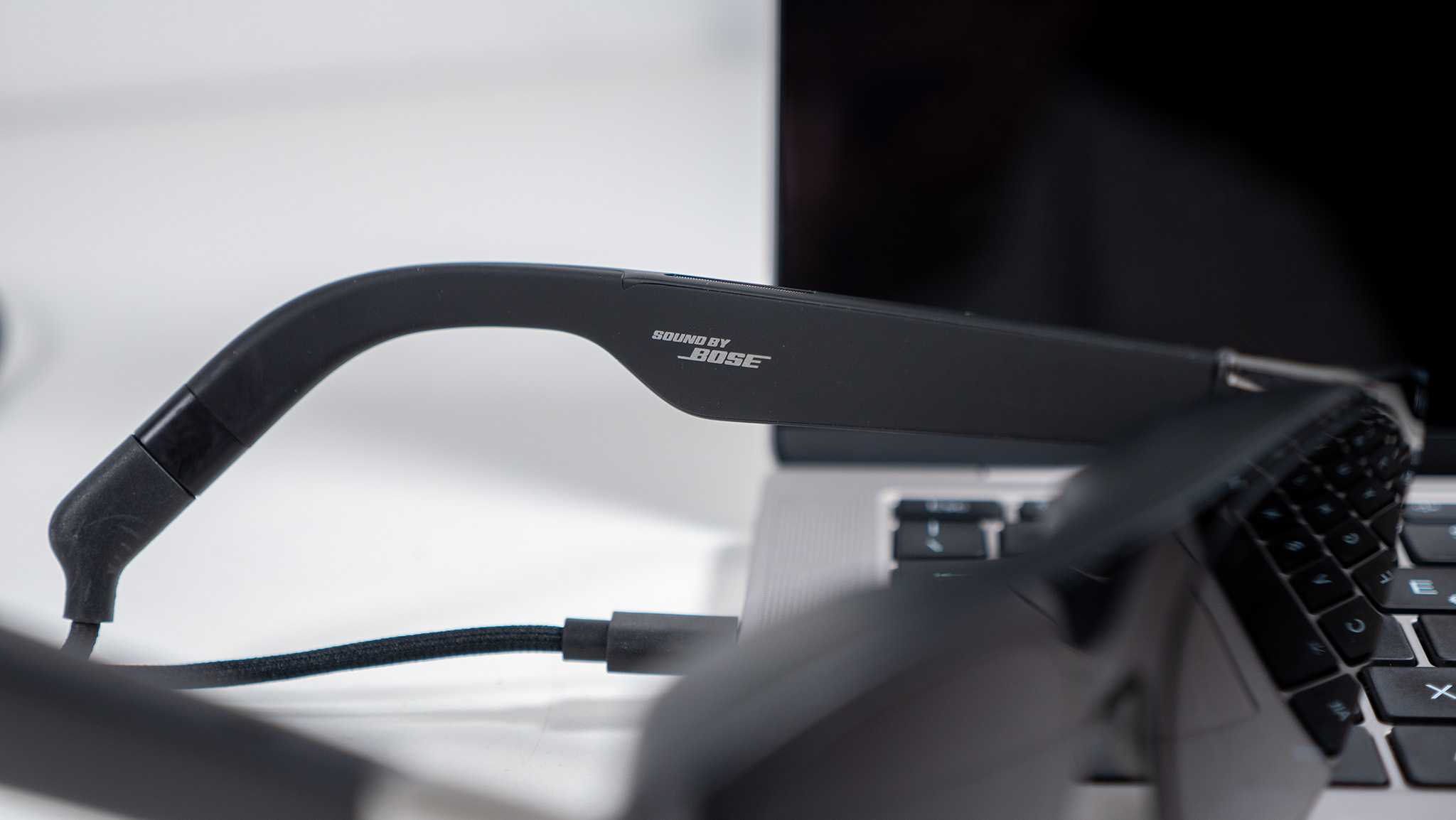 A close-up look at Xreal One smart glasses Bose logo