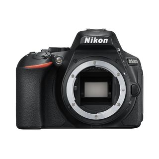 Front view of the Nikon D5600 on a white background.