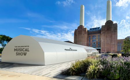 exterior of battersea power station and tent for The Golden Ratio Musical Show, from Jaeger LeCoultre and Tokio Myer