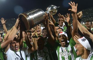 Atletico Nacional players celebrate after winning the Copa Libertadores in 2016.