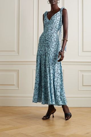 Proenza Schouler Smocked Printed Crepe Midi Dress