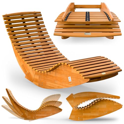 Casaria&amp;reg; Rocking Wooden Sunlounger 155x60x93cm | Fsc&amp;reg;-Certified Acacia Wood Weatherproof Outdoor Garden Furniture | Foldable Ergonomic Rocker Chair Brown | 160kg Capacity Sun Lounger Chair