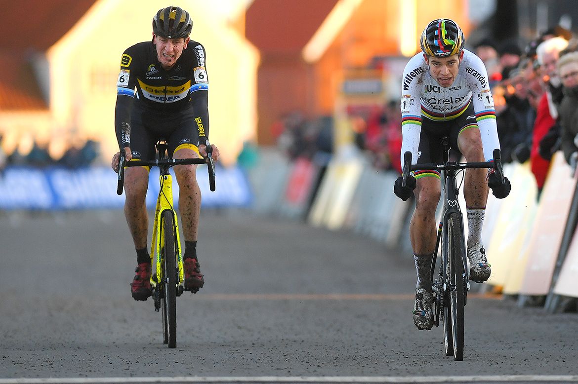 Wout van Aert (Crelan-Charles) out-sprints Toon Aerts for second