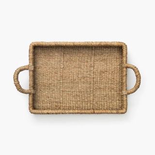 woven rectangular tray with handles
