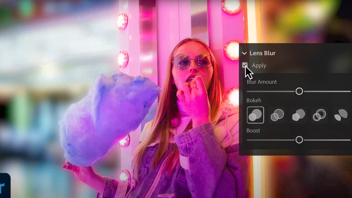 New Adobe Lightroom blur tool in action on a night portrait