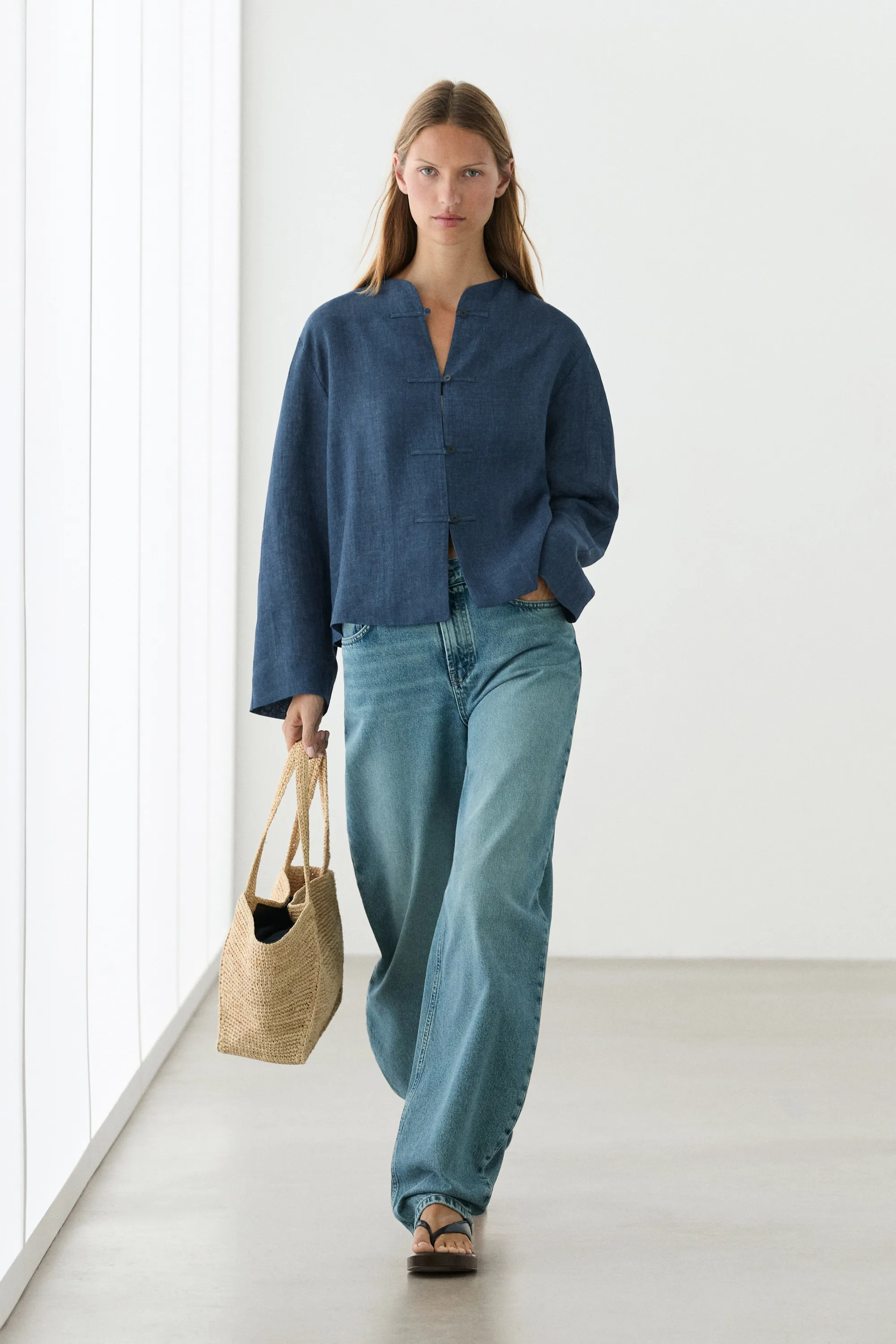 Massimo Dutti, 100% Linen Overshirt With Toggle Details