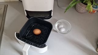 Air fryer containing a 'boiled' egg