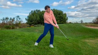 PGA pro Dan Grieve hitting a chip shot at Infinitum Golf Resort in Spain
